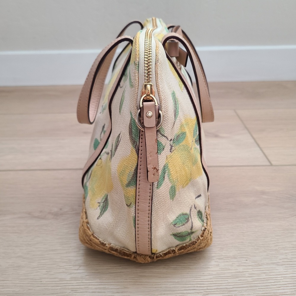 Kate Spade Capri Maise Satchel Cream Yellow Lemon Print Beige Trim Summer Bag - Picture 4 of 12